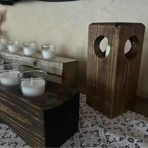 Rustic Wooden Candle Holder column/tealight